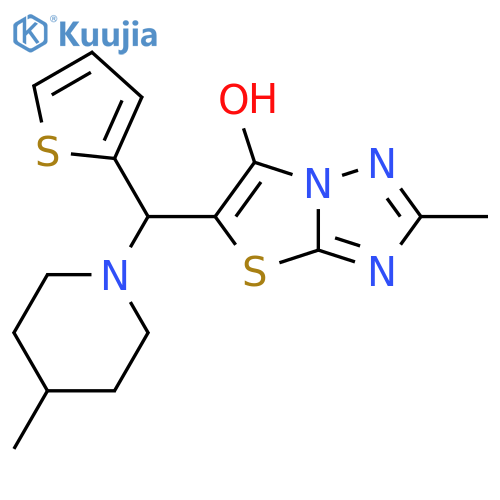 2-methyl-5-(4-methylpiperidin-1-yl)(thiophen-2-yl)methyl-1,2,4triazolo3,2-b1,3thiazol-6-ol structure