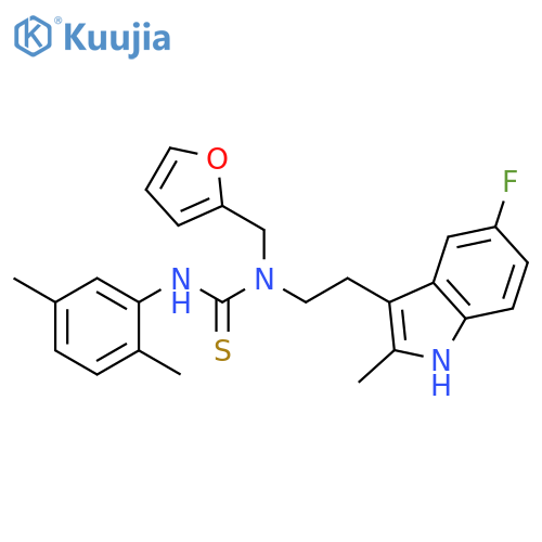 1-(2,5-dimethylphenyl)-3-2-(5-fluoro-2-methyl-1H-indol-3-yl)ethyl-3-(furan-2-yl)methylthiourea structure