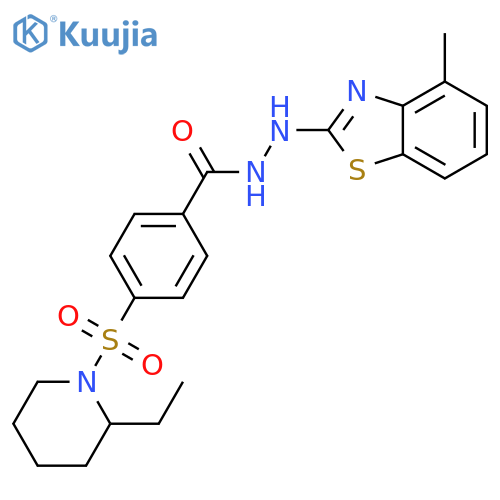 4-(2-ethylpiperidin-1-yl)sulfonyl-N'-(4-methyl-1,3-benzothiazol-2-yl)benzohydrazide structure