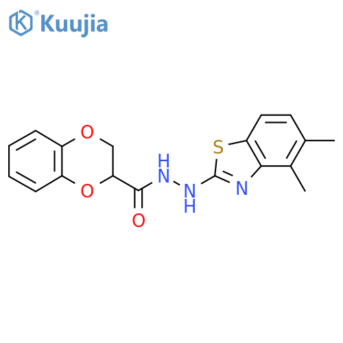N'-(4,5-dimethyl-1,3-benzothiazol-2-yl)-2,3-dihydro-1,4-benzodioxine-2-carbohydrazide structure