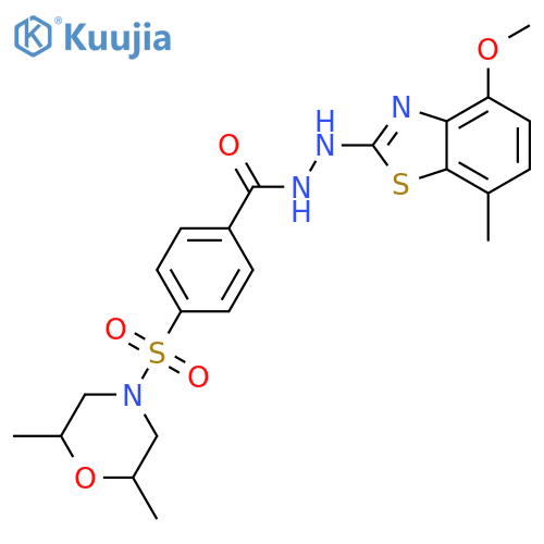 4-(2,6-dimethylmorpholin-4-yl)sulfonyl-N'-(4-methoxy-7-methyl-1,3-benzothiazol-2-yl)benzohydrazide structure
