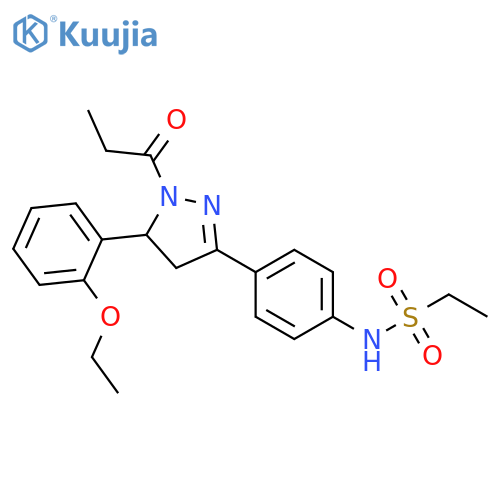 N-{4-5-(2-ethoxyphenyl)-1-propanoyl-4,5-dihydro-1H-pyrazol-3-ylphenyl}ethane-1-sulfonamide structure