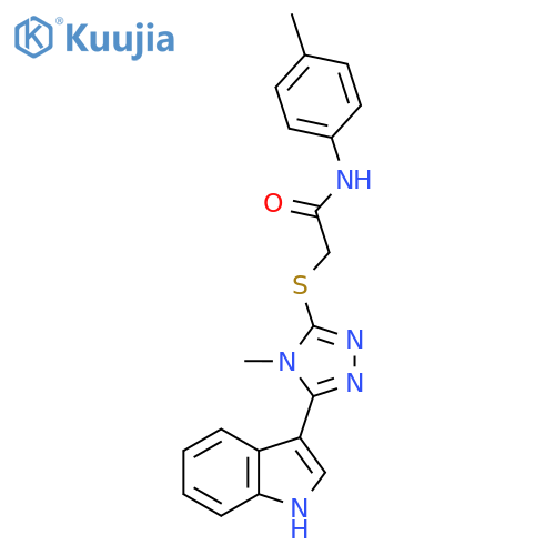 2-{5-(1H-indol-3-yl)-4-methyl-4H-1,2,4-triazol-3-ylsulfanyl}-N-(4-methylphenyl)acetamide structure