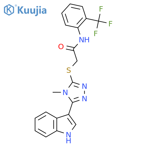 2-{5-(1H-indol-3-yl)-4-methyl-4H-1,2,4-triazol-3-ylsulfanyl}-N-2-(trifluoromethyl)phenylacetamide structure