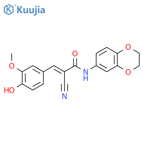 (E)-2-cyano-N-(2,3-dihydro-1,4-benzodioxin-6-yl)-3-(4-hydroxy-3-methoxyphenyl)prop-2-enamide structure