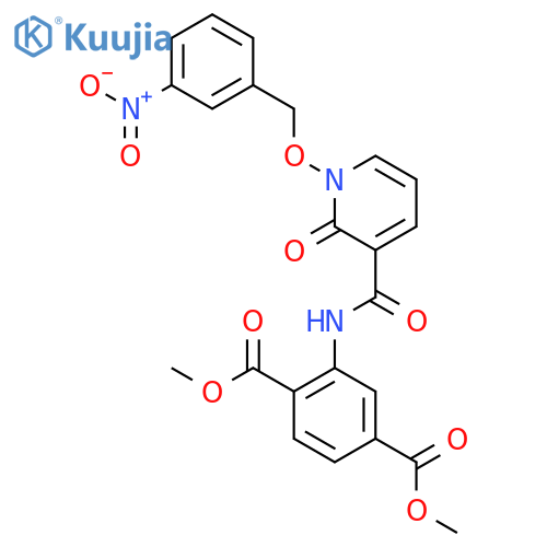 1,4-dimethyl 2-{1-(3-nitrophenyl)methoxy-2-oxo-1,2-dihydropyridine-3-amido}benzene-1,4-dicarboxylate structure