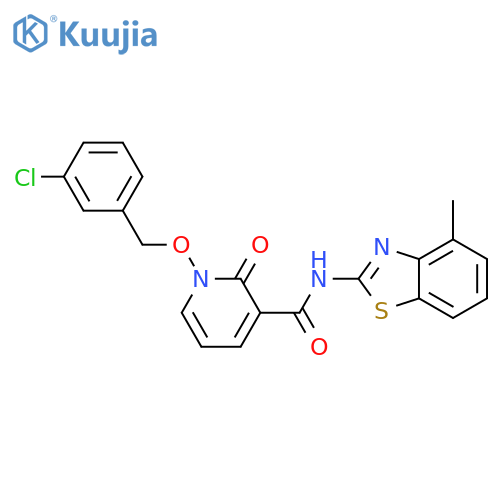 1-(3-chlorophenyl)methoxy-N-(4-methyl-1,3-benzothiazol-2-yl)-2-oxo-1,2-dihydropyridine-3-carboxamide structure