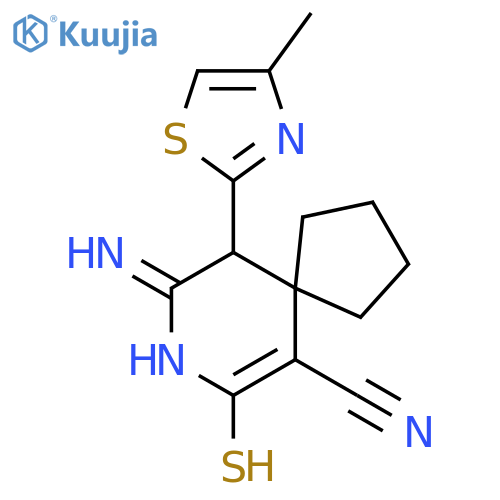 9-imino-10-(4-methyl-1,3-thiazol-2-yl)-7-sulfanyl-8-azaspiro4.5dec-6-ene-6-carbonitrile structure