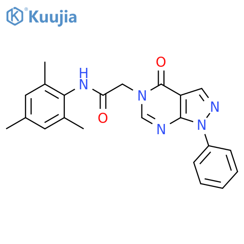 2-{4-oxo-1-phenyl-1H,4H,5H-pyrazolo3,4-dpyrimidin-5-yl}-N-(2,4,6-trimethylphenyl)acetamide structure