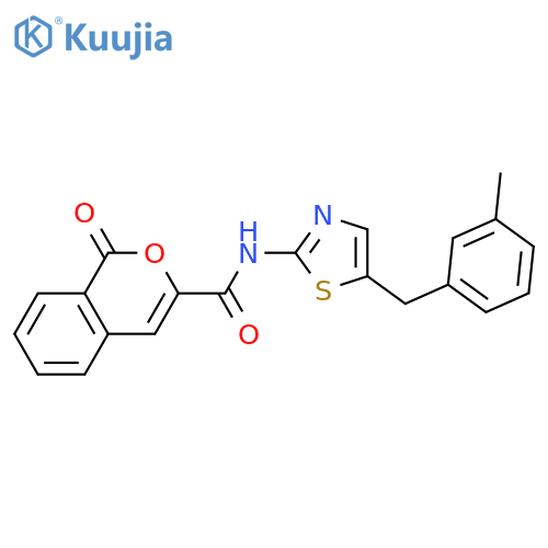 N-{5-(3-methylphenyl)methyl-1,3-thiazol-2-yl}-1-oxo-1H-isochromene-3-carboxamide structure
