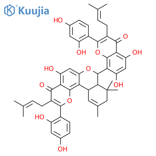 2-(2,4-dihydroxyphenyl)-8-[2-(2,4-dihydroxyphenyl)-5,7-dihydroxy-3-(3-methylbut-2-en-1-yl)-4-oxo-4H-chromen-8-yl]-5-hydroxy-9,9,11-trimethyl-3-(3-methylbut-2-en-1-yl)-8a,9,10,12a-tetrahydro-4H,8H-benzo[c]pyrano[2,3-f]chromen-4-one structure