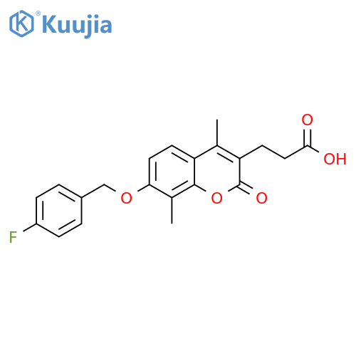 3-(7-((4-fluorobenzyl)oxy)-4,8-dimethyl-2-oxo-2H-chromen-3-yl)propanoic acid structure