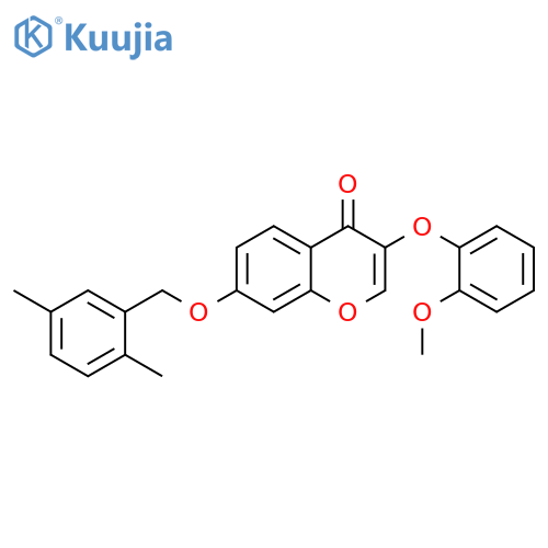 7-(2,5-dimethylphenyl)methoxy-3-(2-methoxyphenoxy)-4H-chromen-4-one structure