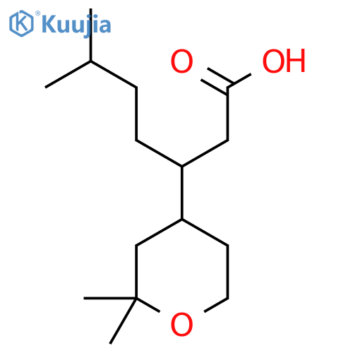 3-(2,2-dimethyltetrahydro-2H-pyran-4-yl)-6-methylheptanoic acid structure