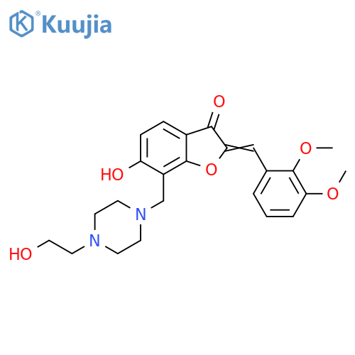 (2Z)-2-(2,3-dimethoxyphenyl)methylidene-6-hydroxy-7-{4-(2-hydroxyethyl)piperazin-1-ylmethyl}-2,3-dihydro-1-benzofuran-3-one structure