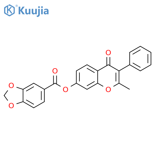 2-methyl-4-oxo-3-phenyl-4H-chromen-7-yl benzo[d][1,3]dioxole-5-carboxylate structure