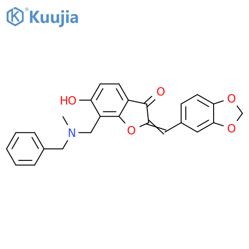 (2Z)-2-(2H-1,3-benzodioxol-5-yl)methylidene-7-{benzyl(methyl)aminomethyl}-6-hydroxy-2,3-dihydro-1-benzofuran-3-one structure