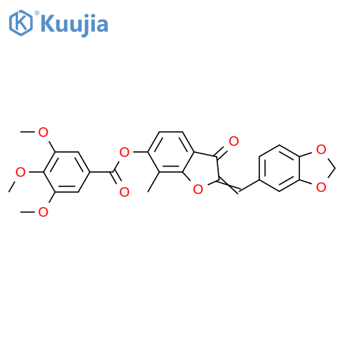 (Z)-2-(benzo[d][1,3]dioxol-5-ylmethylene)-7-methyl-3-oxo-2,3-dihydrobenzofuran-6-yl 3,4,5-trimethoxybenzoate structure