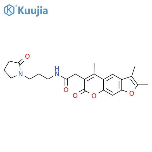 N-(3-(2-Oxopyrrolidin-1-yl)propyl)-2-(2,3,5-trimethyl-7-oxo-7H-furo[3,2-g]chromen-6-yl)acetamide structure