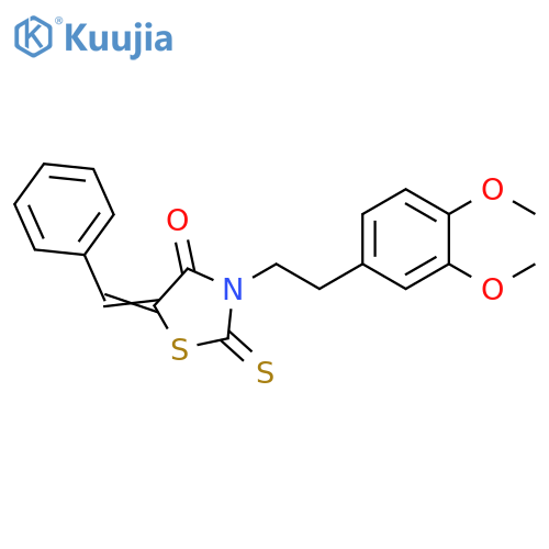 (5E)-3-2-(3,4-dimethoxyphenyl)ethyl-5-(phenylmethylidene)-2-sulfanylidene-1,3-thiazolidin-4-one structure