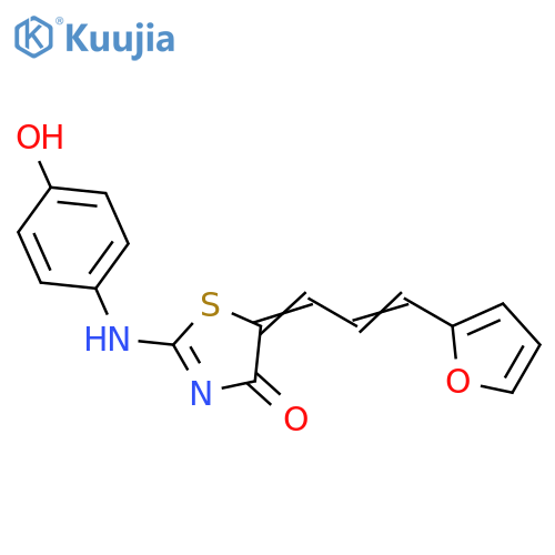 (2Z,5E)-5-(2E)-3-(furan-2-yl)prop-2-en-1-ylidene-2-(4-hydroxyphenyl)imino-1,3-thiazolidin-4-one structure