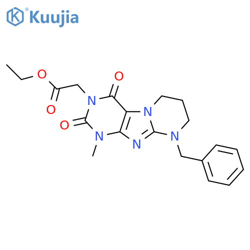 ethyl 2-{9-benzyl-1-methyl-2,4-dioxo-1H,2H,3H,4H,6H,7H,8H,9H-pyrimido1,2-gpurin-3-yl}acetate structure
