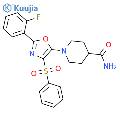 1-4-(benzenesulfonyl)-2-(2-fluorophenyl)-1,3-oxazol-5-ylpiperidine-4-carboxamide structure