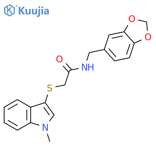 N-(2H-1,3-benzodioxol-5-yl)methyl-2-(1-methyl-1H-indol-3-yl)sulfanylacetamide structure