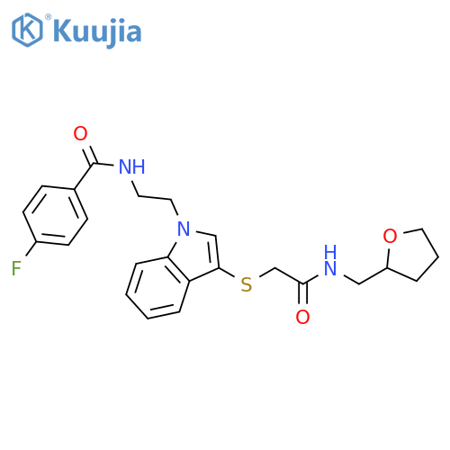 4-fluoro-N-(2-{3-({(oxolan-2-yl)methylcarbamoyl}methyl)sulfanyl-1H-indol-1-yl}ethyl)benzamide structure