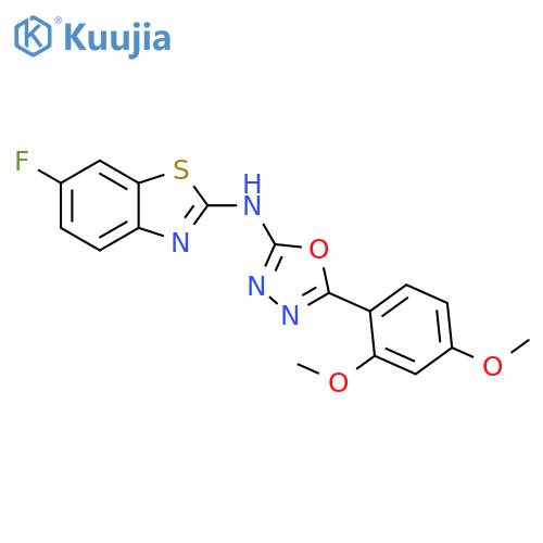 N-5-(2,4-dimethoxyphenyl)-1,3,4-oxadiazol-2-yl-6-fluoro-1,3-benzothiazol-2-amine structure