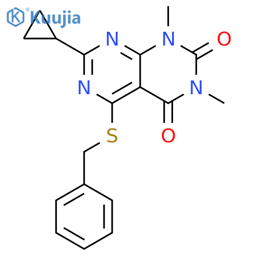 5-(benzylsulfanyl)-7-cyclopropyl-1,3-dimethyl-1H,2H,3H,4H-1,3diazino4,5-dpyrimidine-2,4-dione structure
