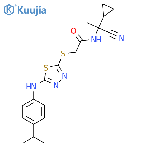 N-(1-Cyano-1-cyclopropylethyl)-2-((5-((4-isopropylphenyl)amino)-1,3,4-thiadiazol-2-yl)thio)acetamide structure