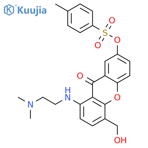 1-(2-dimethylaminoethylamino)-4-(hydroxymethyl)-7-(4-methylphenyl)sulfonyloxy-xanthen-9-one structure