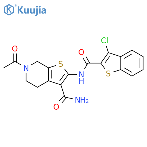 6-acetyl-2-(3-chloro-1-benzothiophene-2-amido)-4H,5H,6H,7H-thieno2,3-cpyridine-3-carboxamide structure