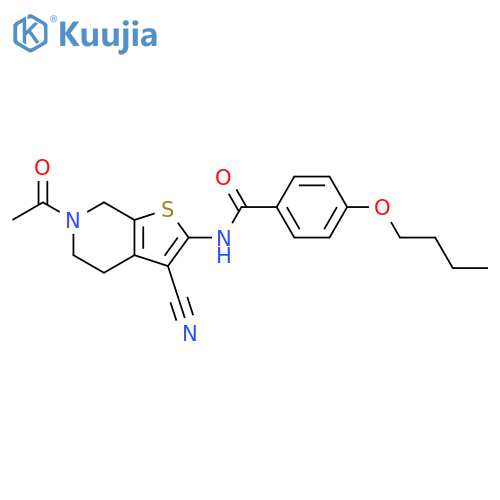 N-{6-acetyl-3-cyano-4H,5H,6H,7H-thieno2,3-cpyridin-2-yl}-4-butoxybenzamide structure