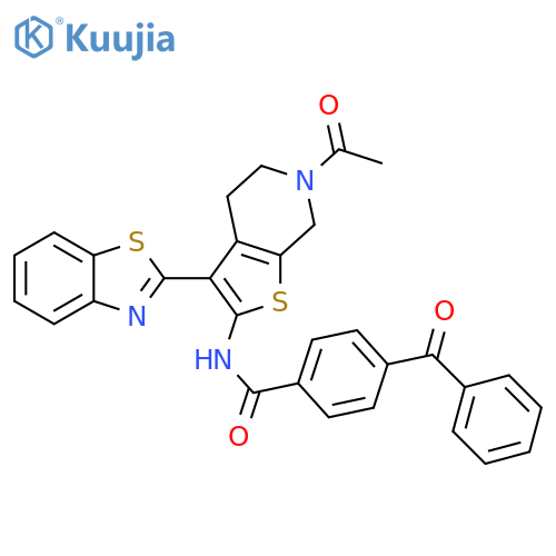 N-6-acetyl-3-(1,3-benzothiazol-2-yl)-4H,5H,6H,7H-thieno2,3-cpyridin-2-yl-4-benzoylbenzamide structure
