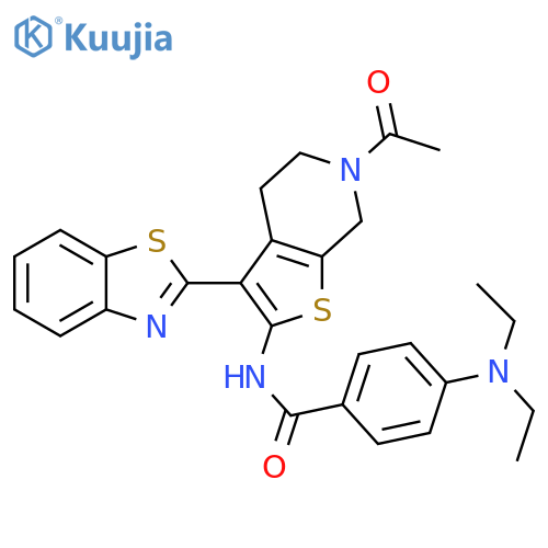 N-6-acetyl-3-(1,3-benzothiazol-2-yl)-4H,5H,6H,7H-thieno2,3-cpyridin-2-yl-4-(diethylamino)benzamide structure