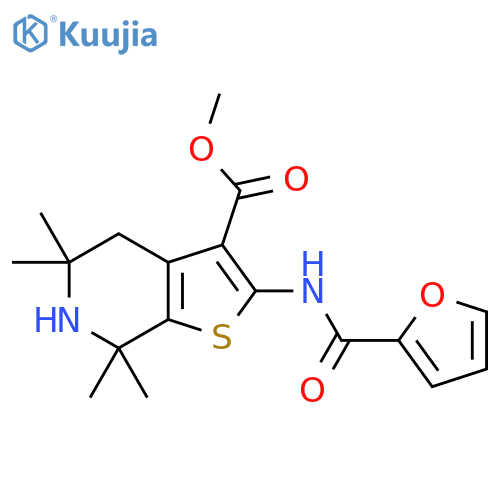 methyl 2-(furan-2-amido)-5,5,7,7-tetramethyl-4H,5H,6H,7H-thieno2,3-cpyridine-3-carboxylate structure