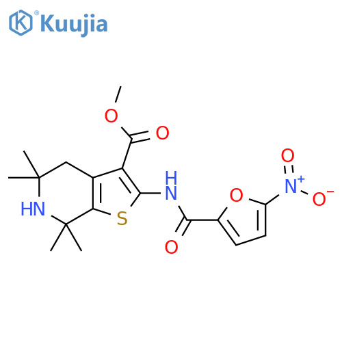 methyl 5,5,7,7-tetramethyl-2-(5-nitrofuran-2-amido)-4H,5H,6H,7H-thieno2,3-cpyridine-3-carboxylate structure