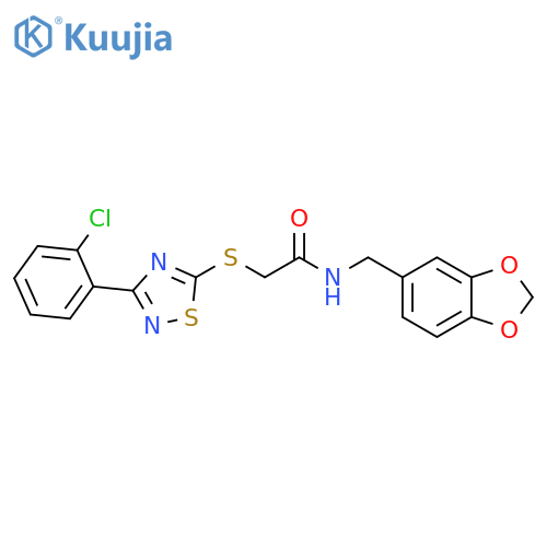 N-(2H-1,3-benzodioxol-5-yl)methyl-2-{3-(2-chlorophenyl)-1,2,4-thiadiazol-5-ylsulfanyl}acetamide structure