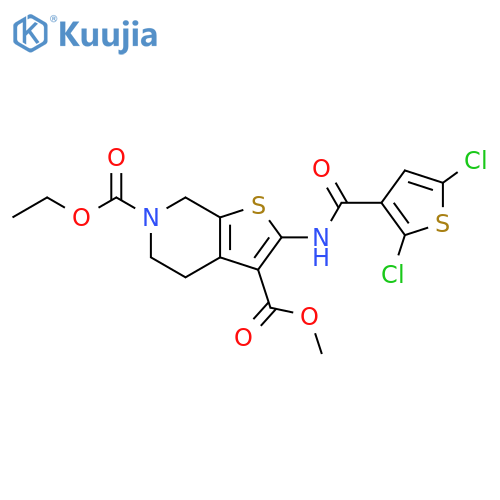 6-ethyl 3-methyl 2-(2,5-dichlorothiophene-3-amido)-4H,5H,6H,7H-thieno2,3-cpyridine-3,6-dicarboxylate structure