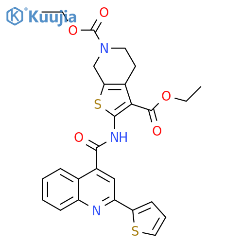 3,6-diethyl 2-2-(thiophen-2-yl)quinoline-4-amido-4H,5H,6H,7H-thieno2,3-cpyridine-3,6-dicarboxylate structure