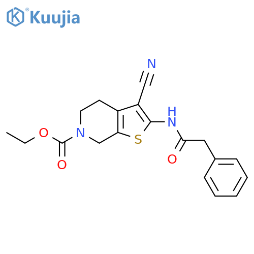 ethyl 3-cyano-2-(2-phenylacetamido)-4H,5H,6H,7H-thieno2,3-cpyridine-6-carboxylate structure