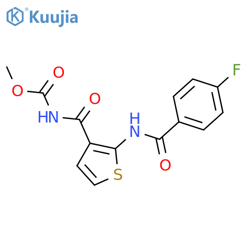 methyl N-2-(4-fluorobenzamido)thiophene-3-carbonylcarbamate structure