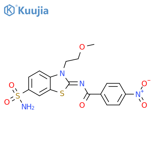 N-(2Z)-3-(2-methoxyethyl)-6-sulfamoyl-2,3-dihydro-1,3-benzothiazol-2-ylidene-4-nitrobenzamide structure
