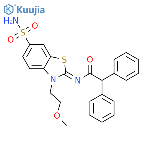 N-(2Z)-3-(2-methoxyethyl)-6-sulfamoyl-2,3-dihydro-1,3-benzothiazol-2-ylidene-2,2-diphenylacetamide structure
