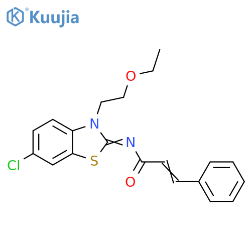 (2E)-N-(2Z)-6-chloro-3-(2-ethoxyethyl)-2,3-dihydro-1,3-benzothiazol-2-ylidene-3-phenylprop-2-enamide structure