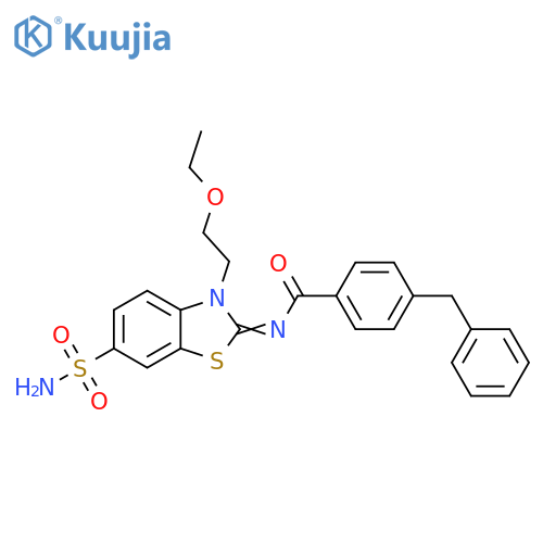 4-benzyl-N-(2Z)-3-(2-ethoxyethyl)-6-sulfamoyl-2,3-dihydro-1,3-benzothiazol-2-ylidenebenzamide structure