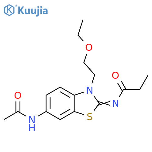 N-(2Z)-6-acetamido-3-(2-ethoxyethyl)-2,3-dihydro-1,3-benzothiazol-2-ylidenepropanamide structure