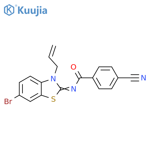 N-(2Z)-6-bromo-3-(prop-2-en-1-yl)-2,3-dihydro-1,3-benzothiazol-2-ylidene-4-cyanobenzamide structure